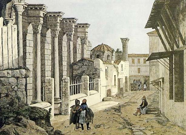 Μοναστηράκι Βιβλιοθήκη Αδριανού και οι Ασώματοι στα σκαλιά 1844